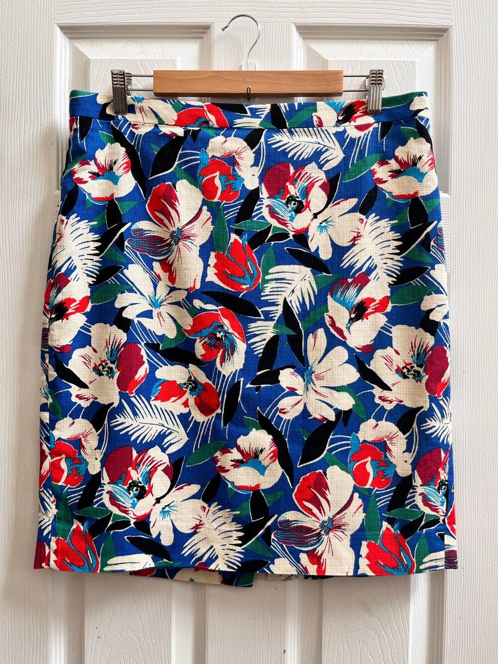 J Crew Cotton Floral Tropical Print Basket Weave Pencil Skirt Size 12